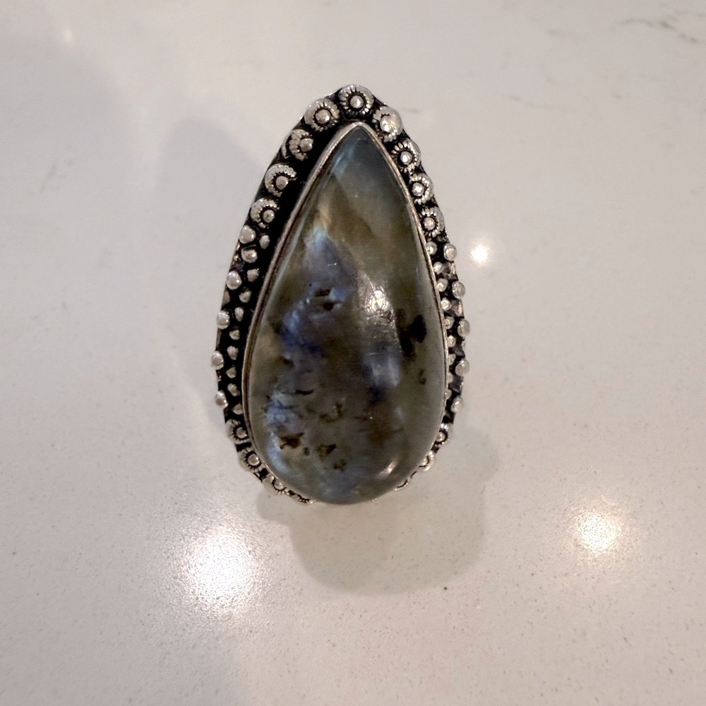 Silver and Blue Teardrop Ring